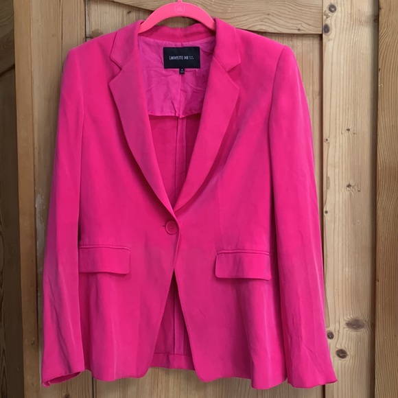 Lafayette 148 Hot 💕 Pink Barbie Silk Soft Long Sleeve One Button Jacket Blazer - Picture 2 of 16